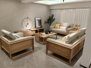 Rắn khung gỗ Gỗ gỗ sofa cắt Sofa Bộ Wit có thể điều chỉnh đầu phần còn lại 1 + 3 chỗ ngồi đồ nội thất phòng khách sofa Set - Product Image 3