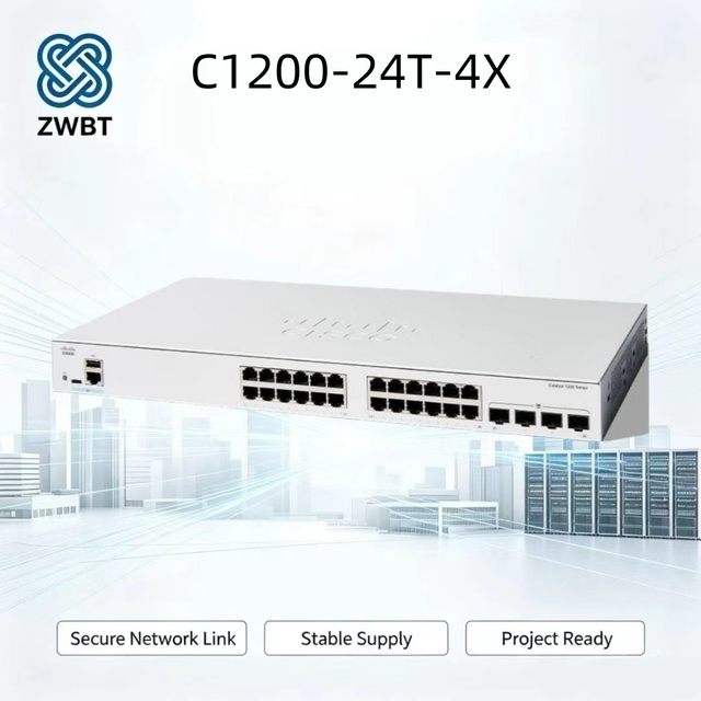 Cisco Switch Catalyst C1200-24T-4X 24 Port Gigabit Layer 2 Managed Switch 4x1/10G SFP+ Uplink 128Gbps 95.23Mpps Fanless Rack SMB