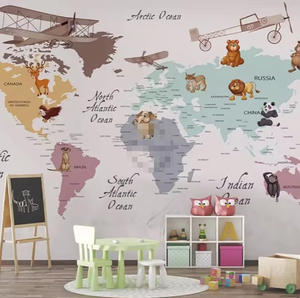 Éducation Enfants Animal Carte Du Monde Décorations Murales pour La Maison <span class=keywords><strong>3d</strong></span> Papier Peint - Product Image 3