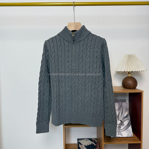 Pull-over polo en tricot torsadé chaud personnalisé avec logo, pour homme, hiver, manches longues, col rond, broderie - Product Image 4