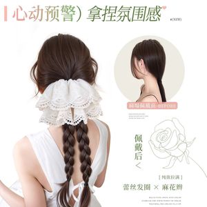 Lace Double <b>Braids</b> Ponytail Hair Clip High Temperature Wire Hand Knitted For Women Chinese Style Long <b>Braid</b> <b>Accessory</b> - Product Image 3