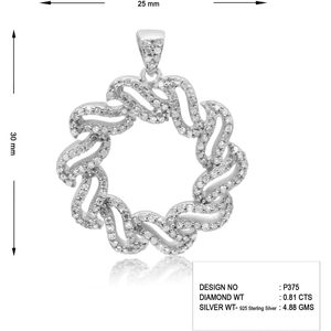 Collier pendentif cercle ondulé en diamant Jewelspaark 0,81 carats, plaqué rhodium, argent sterling 925, classique, pour femme, à porter au quotidien - Product Image 5