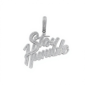 Colgante con Letra 'Stay Hirable' de Moissanita, Plata 925 y Aleación de Zinc, Amuleto Temático, Estilo Hip Hop Unisex, Regalo de Joyería - Product Image 1