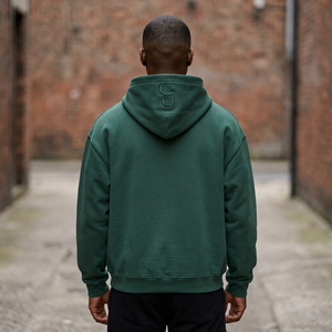 Sudadera con Capucha Verde Vintage con Letras Estilo Universitario para Hombre, 100% Algodón, Gruesa, 360 Gramos, Forro Polar, Cierre Completo, Logotipo Personalizado en Relieve - Product Image 2