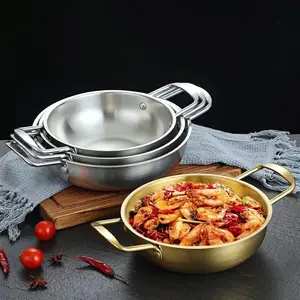 स्टेनलेस स्टील कोरियाई शैली सूखी पॉट गैर-छड़ी मिनी १५८७ पॉट Paella पैन डबल हैंडल के साथ उबलते के लिए समुद्री भोजन ramen के सूप