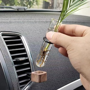 Vaso in Vetro con Tubi di Prova Intagliati in Legno per Piante Idroponiche e Composizioni Floreali, Ornamento per Auto - Product Image 3