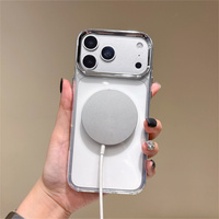 Coque de téléphone magnétique simple à paillettes pour iPhone 18 17 Pro Max 16 15 14 13 avec cadre d'appareil photo électroplaqué et protection transparente en TPU