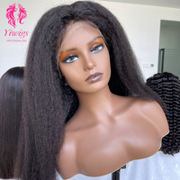 Perruques frontales lisses crépues en cheveux humains brésiliens 100% naturels, densité 200, avec dentelle HD 13x4, double tirage, qualité 12A, fournisseur