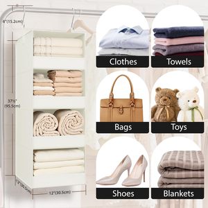 ชั้นวางของแขวน 4 ชั้น สำหรับจัดเก็บในตู้เสื้อผ้า ทำจากผ้าไม่ทอ รูปทรงสี่เหลี่ยมผืนผ้า ขนาด 33x15x85 ซม. สำหรับจัดระเบียบห้องนอน - Product Image 6