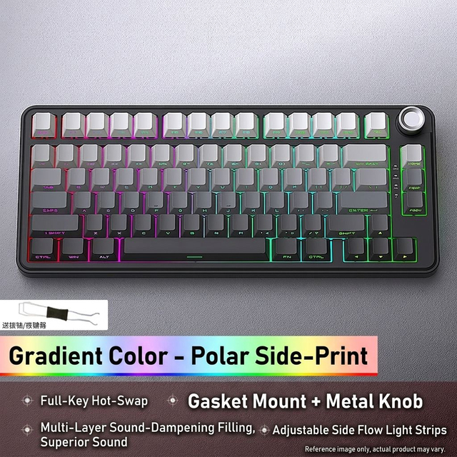 HJSDZHI YG75 80 Key 75% Tri Mode Gasket Hot Swappable Mechanical Keyboard Kit RGB 4000mAh Volume Knob for DIY Gaming Office