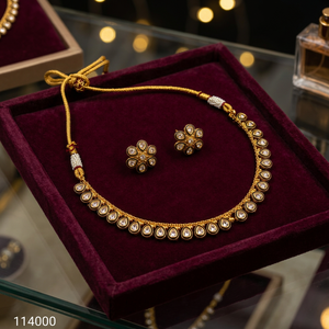 Indian Traditional Kundan Meenakari Copper Base Necklace <b>Set</b> Gold Plated Green Enamel Teardrop Choker with Floral Stud Earrings - Product Image 3