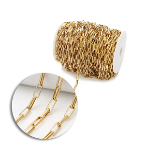 Cadena de Acero Inoxidable con Baño de Oro PVD, Eslabones Rectangulares Tipo Clip de 5*14mm, Venta por Metro, para Fabricación de Joyería DIY, Pulseras y Collares - Product Image 1