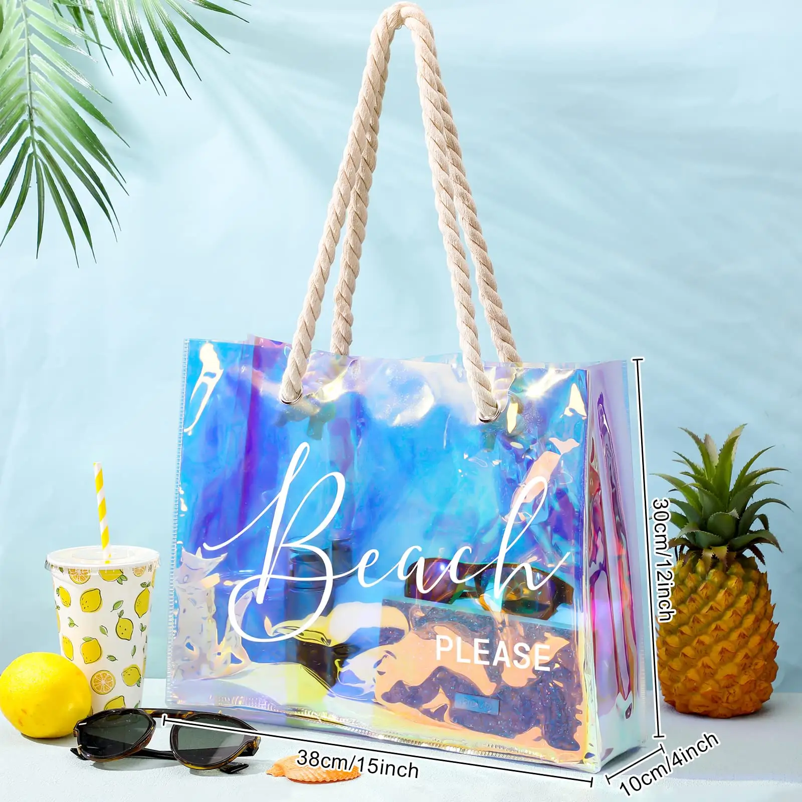 Pvc Tote Bag Transparent Waterproof Travel Beach Hand Bag Fashion Clear Printed Pvc Shopping Bag