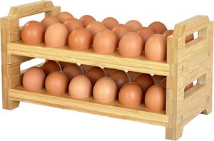 Présentoir empilable <span class=keywords><strong>en</strong></span> <span class=keywords><strong>bambou</strong></span> sur mesure pour comptoir, design moderne, pour œufs frais, organisateur de comptoir de cuisine, conteneur de rangement <span class=keywords><strong>en</strong></span> bois pour œufs - Product Image 6
