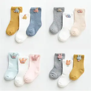 Wholesale Cute and Sweet 3 Pairs/pack Baby boy and Girl cotton socks Solid color Toddler socks Soft Kids socks