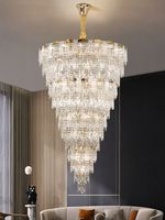 Lustre en cristal de fer de luxe personnalisé, hauteur réglable, finition dorée LED, garantie de 3 ans pour l'éclairage de salon à haut plafond