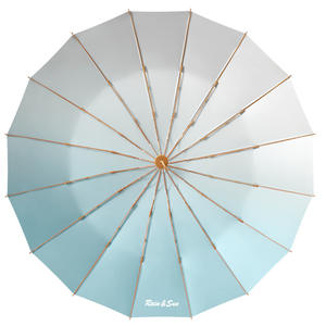 Parapluie pliant dégradé à 16 nervures avec impression de logo personnalisé Manche en bois Revêtement argenté Parapluie pour la pluie et le <span class=keywords><strong>soleil</strong></span> - Product Image 3