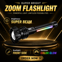 Lampe torche LED super lumineuse avec zoom, faisceau réglable, rechargeable par USB, entrée Type-C pour le camping et la randonnée