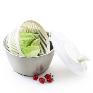 Grand ensemble essoreur à salade en acier inoxydable avec passoire à légumes et fruits, écologique, compatible lave-vaisselle, couvercle autobloquant - Outils à salade - Product Image 4