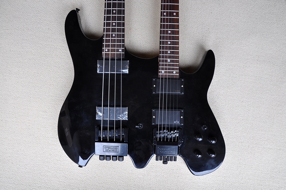 Black Electric Guitar with 4+6 Strings & Rosewood Fretboard