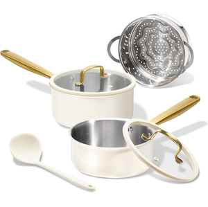 Olla de Cocina de Alta Calidad Sin Recubrimiento con Tapas de Vidrio, Juego de Utensilios de Cocina de 6 Piezas de Acero Inoxidable Triple - Product Image 1