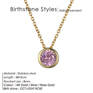 Grosir 8mm baja nirkarat Rhinestones 12 bulan batu kelahiran liontin Lucky Birthstone Charms kalung - Product Image 4