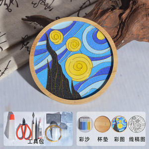 Cloisonné filigraan schilderen DIY onderzetters knutselset met bamboe onderzetters materialen en gereedschap DIY Cloisonné emaille schilderset - Product Image 2