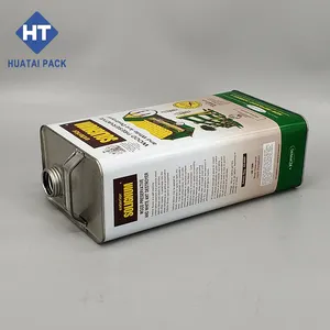 Lata de metal estilo f lata quadrada de 5L 4L usada para produtos químicos com alça de metal e tampa de metal com encaixe