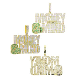 Glassato fuori Bling Micro pavé 5A CZ lettere soldi sulla mia mente collana pendente Hip Hop uomini ragazzo <span class=keywords><strong>gioielli</strong></span> - Product Image 3