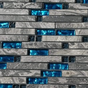 Cạnh tranh chất lượng cao phòng tắm màu xanh và màu xám sóng khuôn mẫu thủy tinh hỗn hợp đá cẩm thạch khảm cho trang trí nội thất với giá thấp - Product Image 2