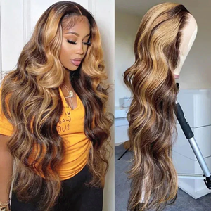 Perruque sans colle cheveux bruts à cuticule alignée Perruque Body Wave couleur piano P4/27 Perruques cheveux blond miel 13x4 dentelle frontale transparente - Product Image 3