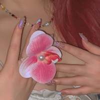 Ongles à presser en acrylique avec motif coquillage irisé et fleurs 3D, forme amande, options de vernis personnalisables, qualité salon, vente en gros