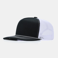 Gorra trucker de algodón transpirable con visera ligeramente curvada y cuerda, sombrero de malla de 5 paneles con protección solar, venta al por mayor, logotipo personalizado