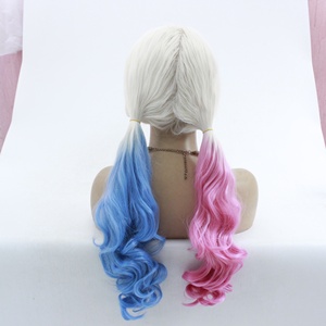 Cosplay <span class=keywords><strong>Drag</strong></span> <span class=keywords><strong>Queen</strong></span> pelucas peinado blanco Rubio Ombre medio bebé rosa/medio zafiro azul sintético encaje frente pelucas para mujer fiesta - Product Image 6