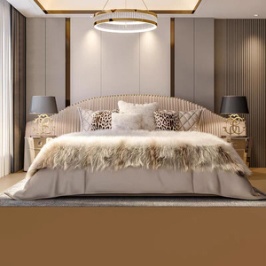 Итальянская дизайнерская двуспальная кровать класса люкс из натуральной кожи с широким изголовьем, плиссировкой и регулировкой, с каркасом из дуба - Product Image 3