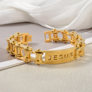 real gold plated jesus cutout rivet <b>bike</b> unisex shiny bulk wholesale <b>bracelets</b> - Product Image 1