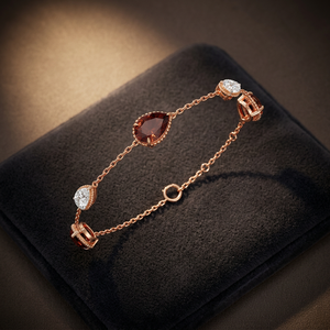 Rose Gold Plated Garnet & Diamond Chain <b>Bracelet</b> Women's Luxury Water Drop Wedding Jewelry - Product Image 3