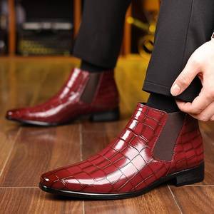 Botas de Tobillo con Cremallera y Patrón de Cuero Genuino para Hombre, Punta Puntiaguda, Suela de Goma Antideslizante, para Oficina, Carrera, Todas las Temporadas, Venta al por Mayor - Product Image 3