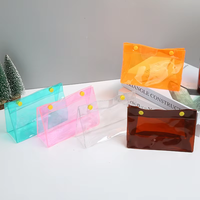 Pochette de voyage en PVC transparente imperméable avec fermeture éclair, logo personnalisé, rose bébé, jaune, marron, sac à maquillage avec poignée