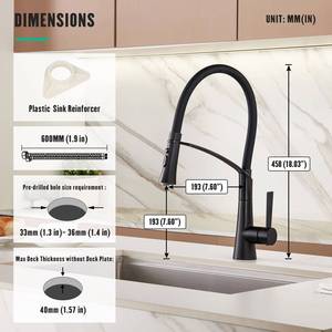 Robinet de cuisine monocommande en acier inoxydable 304 noir mat avec douchette extractible CUPC - Product Image 6