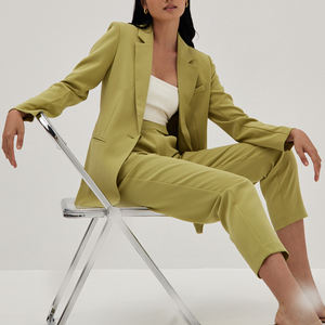 Office Ladies Blazer Trendy abbigliamento donna pantaloni Set abiti estivi Blazer intrecciato servizio OEM tinta unita Set 2 pezzi personalizzato - Product Image 4