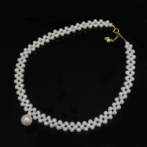 Handmade US 14K Gold Filled Pearl <b>Choker</b> 3.5-4mm Freshwater Pearl & 10-11mm Edison Pearl Hand Woven Women Wedding Necklace - Product Image 1