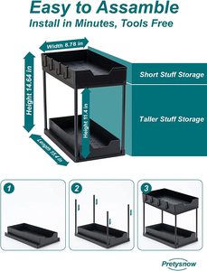Dưới Bồn Rửa tổ chức và lưu trữ-Tủ phòng tắm, 2 tầng trượt kéo ra khỏi tổ chức kệ, màu đen cho nhà bếp & amp - Product Image 5