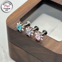 Piercing en Titane Zircon ASTM-F136, Étoile Octogonale, à Dos Plat, à Filetage Interne, pour Tragus, Hélix, Lobe, Labret, Lèvre, Oreille, Nez