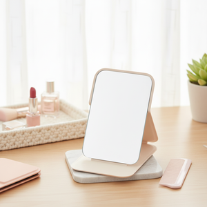 Ivory Cover Square Vanity <b>Mirror</b> with Stand Small Size - Product Image 3