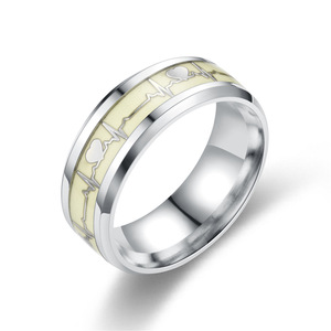 Luminous Stainless Steel Durable <b>Couple</b> <b>Ring</b> Heart Beat Design Finger <b>Ring</b> for Unisex Luminous Glow in the Drark <b>Ring</b> - Product Image 6