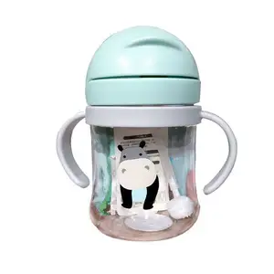 250ML Cartoon Sippy Cups for Toddler and Kids Child Learning Cup Water Bottle with Straw and Gravity Ball Handle Feeding Cup