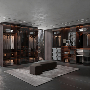 Lemari Pakaian BOSNiE Berbahan <span class=keywords><strong>MDF</strong></span> dengan Lapisan Melamin Tahan Lama, Dilengkapi Laci dan Gagang Logam, Furnitur Kamar Tidur Rumah Bergaya Kontemporer - Product Image 1