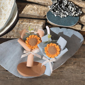 <strong>Handmade</strong> Wool <strong>Crochet</strong> Sunflower Bouquet Hot Sale Office Decoration and Teacher's Day Gift <strong>Knitted</strong> Artificial <strong>Flowers</strong> - Product Image 3