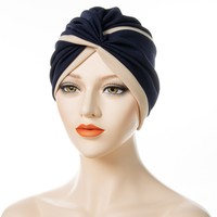 Patchwork Couleur Dos À Volants Personnaliser Tête Bonnet Hijab Casquette Satin Bonnet Bonnet Chic Musulman Femme